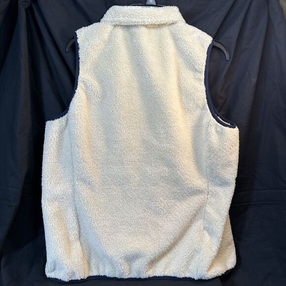 Orvis Women's Size XL Cream Sherpa Fleece Full Zip Vest Aztec Tapestry Navy Trim - Picture 7 of 10